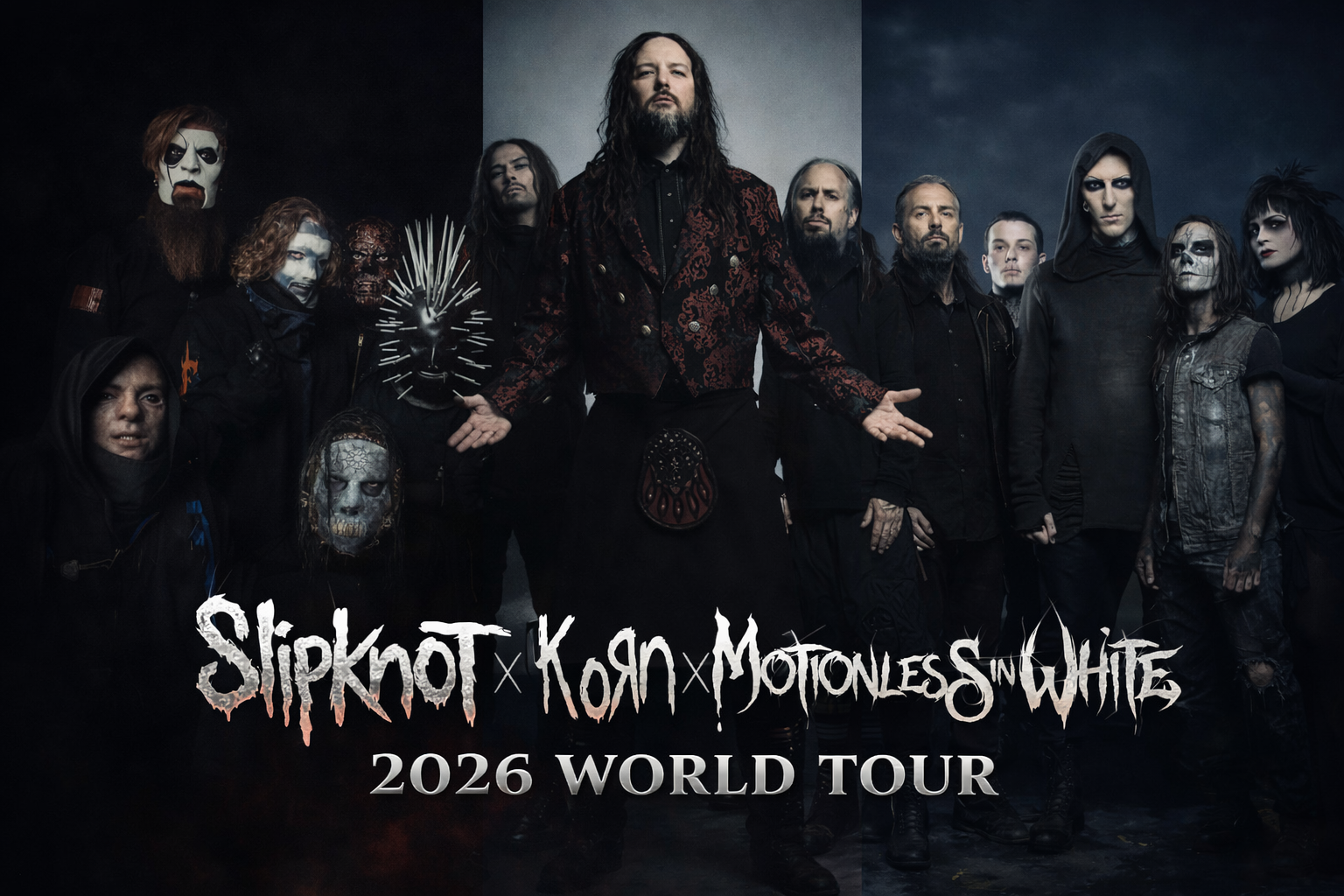 Slipknot × Korn × Motionless In White Unite for Explosive 2026 World Tour — Dates and Cities Revealed — Watch Here ⬇️⬇️