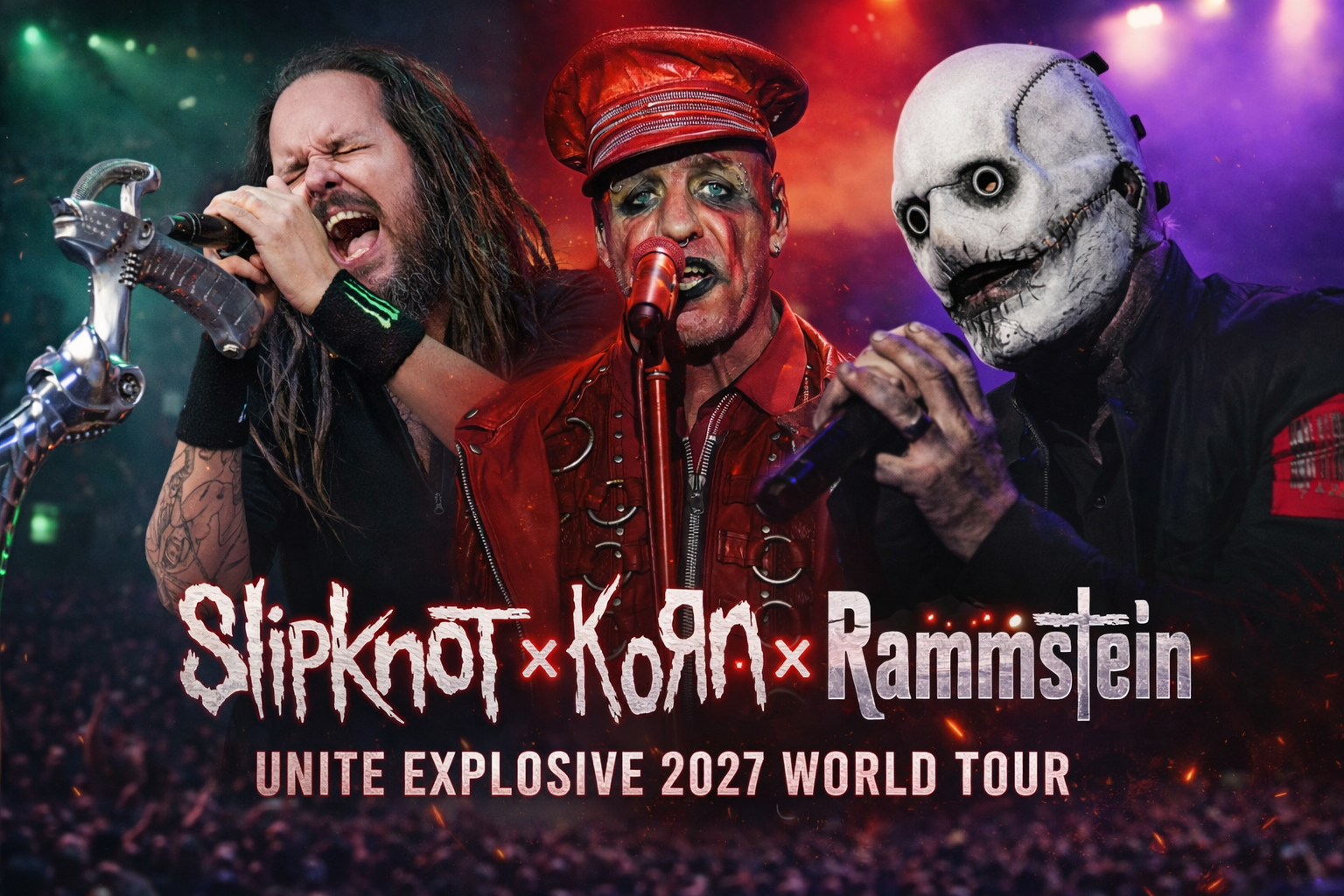 Slipknot × Korn × Rammstein Unite for Explosive 2027 World Tour — Dates & Cities Revealed — Watch Here ⬇️⬇️